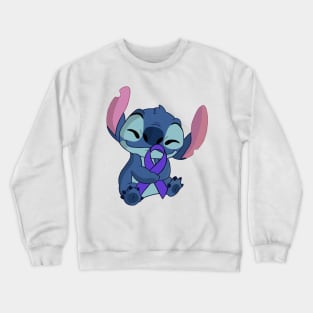 Blue Alien holding awareness ribbon (Purple) Crewneck Sweatshirt